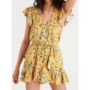 American Eagle yellow floral romper skort v neck dress size medium